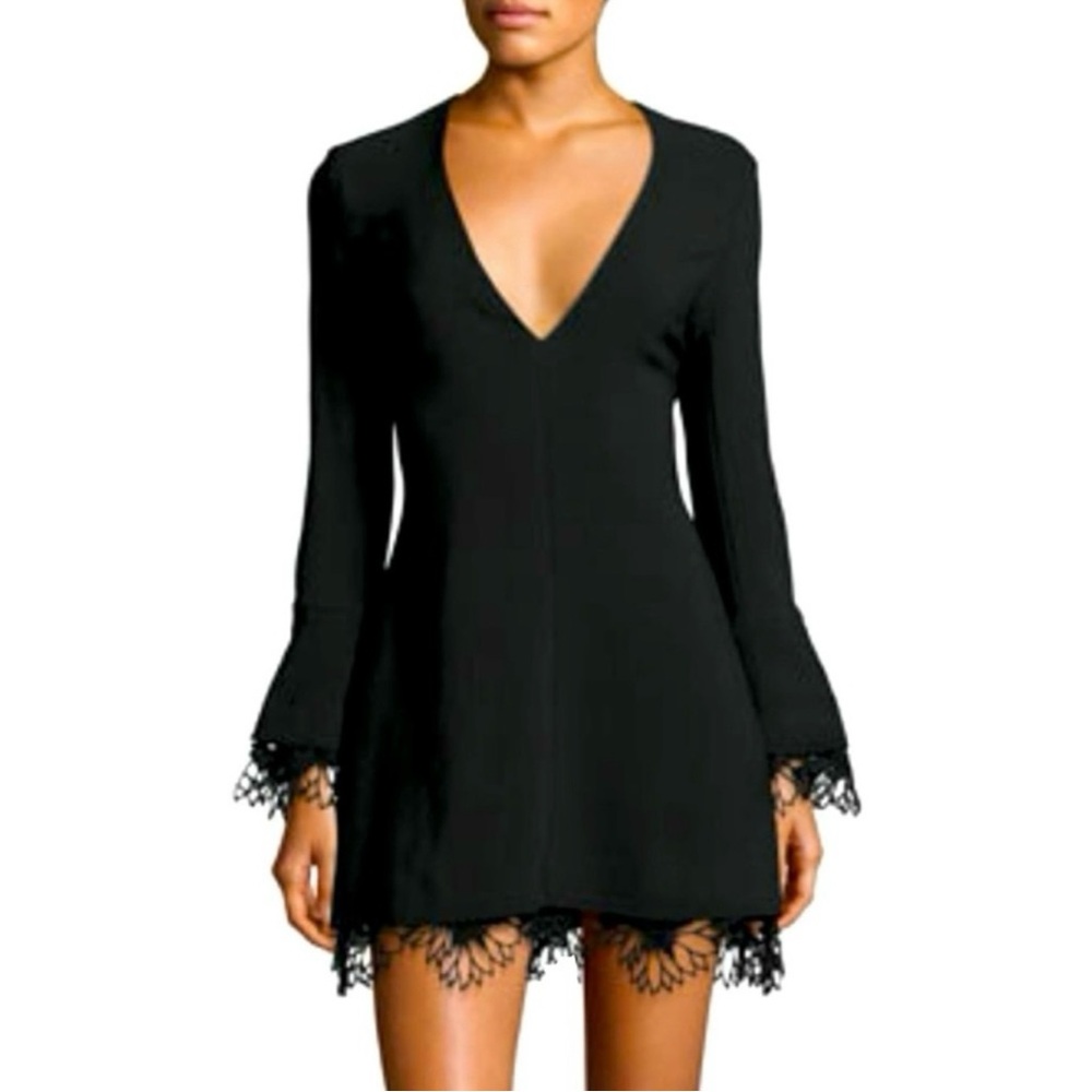 A.L.C. Jamie Lace-Trim Ponte Long Sleeve Mini Dress in Black Size 2 NWOT